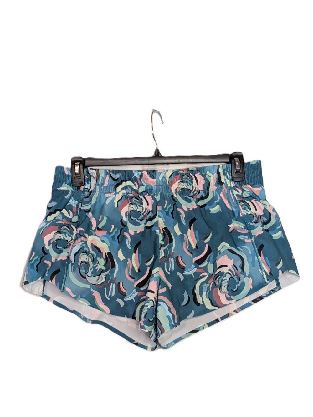 Athleta Printed Hustle 3" Running Shorts Teal Floral Womens Large L